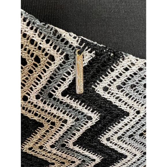 TBags Los Angeles Beige Black Chevron One Shoulder Fringe Dress Coverup XS - Picture 4 of 10
